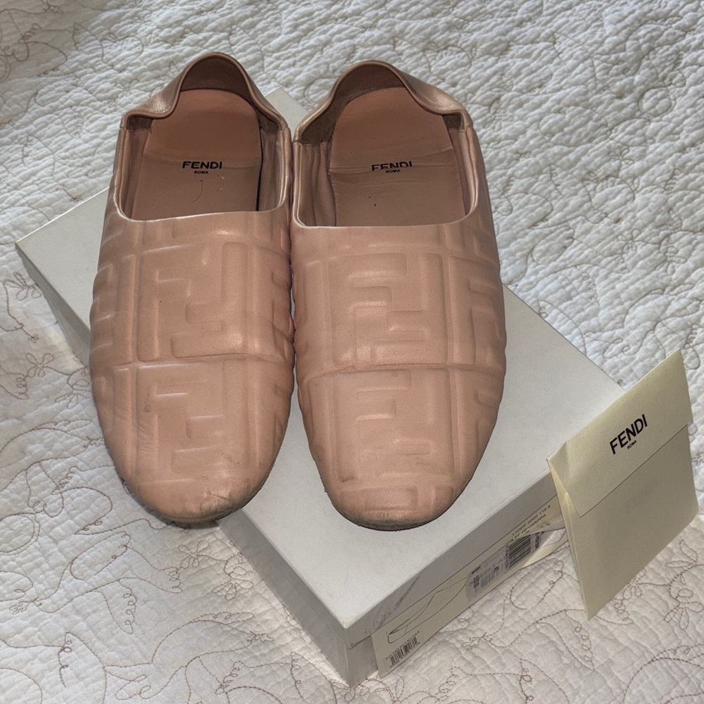 Fendi Rose Quarz Embossed FF Slip-On Loafers